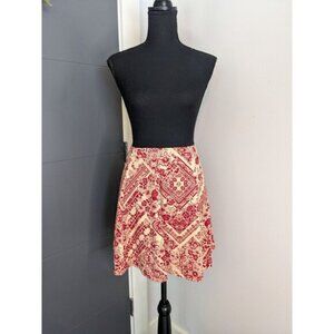 WAYF Red and Tan Floral Bandana Print Circle‎ Skirt - L